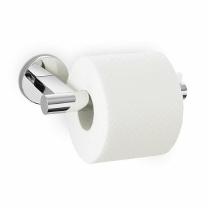matt black roll holder, it is bar shaped and attaches to the wall on one end with a round back plate