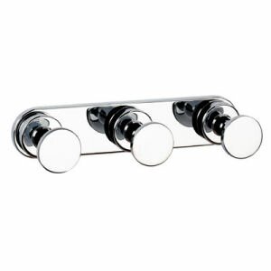 triple chrome robe hook consisting of a horizontal row of round single robe hooks